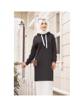 Robe longue à capuche effet plissée pour soeur voilée - Couleur noir et blanc 