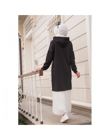 Robe longue à capuche effet plissée pour soeur voilée - Couleur noir et blanc 