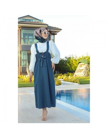 Robe Salopette avec ceinture pour femme - Couleur bleu indigo 