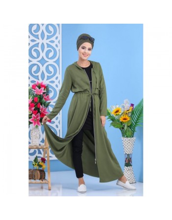 Robe longue zippée à capuche pour femme style décontracté de marque Amelis Paris - Couleur Kaki 