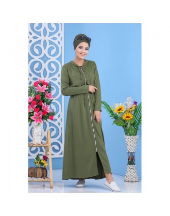 Robe longue zippée à capuche pour femme style décontracté de marque Amelis Paris - Couleur Kaki 
