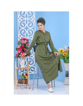 Robe longue zippée à capuche pour femme style décontracté de marque Amelis Paris - Couleur Kaki 
