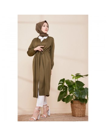 Cardigan à lacet (Veste-Gilet style kimono - Boutique Modest Fashion Paris) - Couleur kaki 