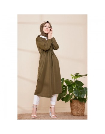 Cardigan à lacet (Veste-Gilet style kimono - Boutique Modest Fashion Paris) - Couleur kaki 