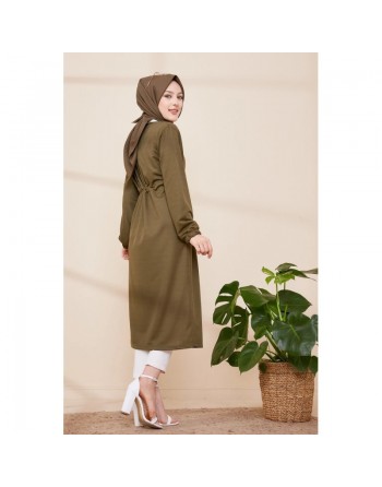 Cardigan à lacet (Veste-Gilet style kimono - Boutique Modest Fashion Paris) - Couleur kaki 