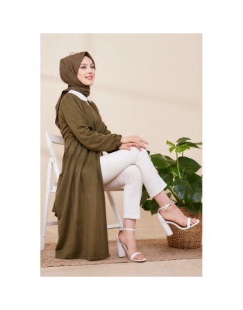 Cardigan à lacet (Veste-Gilet style kimono - Boutique Modest Fashion Paris) - Couleur kaki 