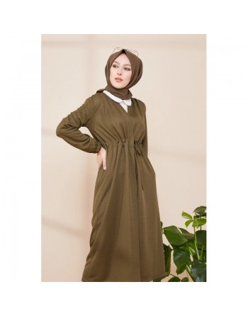 Cardigan à lacet (Veste-Gilet style kimono - Boutique Modest Fashion Paris) - Couleur kaki 