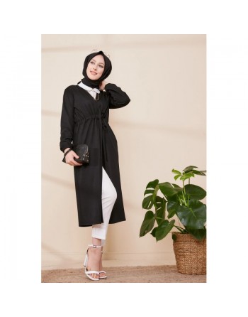 Cardigan à lacets pour femme (Boutique Musulmane pas cher - Hidjab en Ligne France) - Couleur noir 
