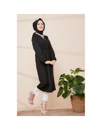 Cardigan à lacets pour femme (Boutique Musulmane pas cher - Hidjab en Ligne France) - Couleur noir 