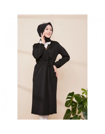 Cardigan à lacets pour femme (Boutique Musulmane pas cher - Hidjab en Ligne France) - Couleur noir 
