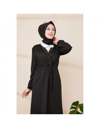 Cardigan à lacets pour femme (Boutique Musulmane pas cher - Hidjab en Ligne France) - Couleur noir 