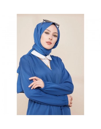 Cardigan à lacets pour femme (Gilet long style kimono - Modest Fashion France) - Couleur bleu indigo 