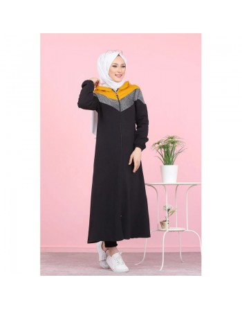 Tenue décontractée de type Sportswear - Vetement islamique mastour pour femme musulmane - Couleur noir et moutarde 