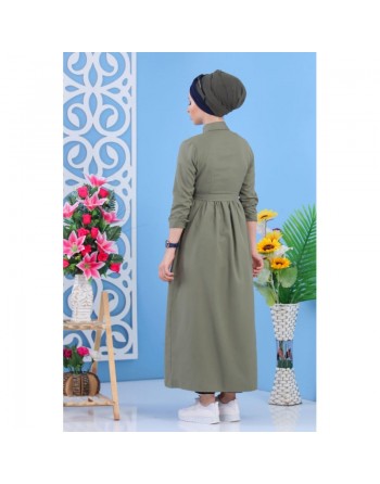 Robe longue avec boutons tout au long pour femme - Couleur Kaki 