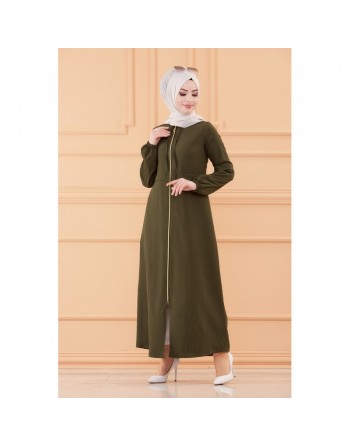 Robe zippée ample pour femmes (Vêtements Hijab France) - Couleur kaki 