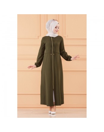 Robe zippée ample pour femmes (Vêtements Hijab France) - Couleur kaki 