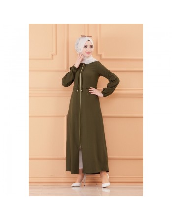 Robe zippée ample pour femmes (Vêtements Hijab France) - Couleur kaki 