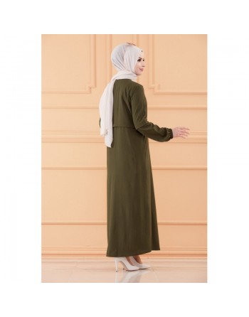 Robe zippée ample pour femmes (Vêtements Hijab France) - Couleur kaki 