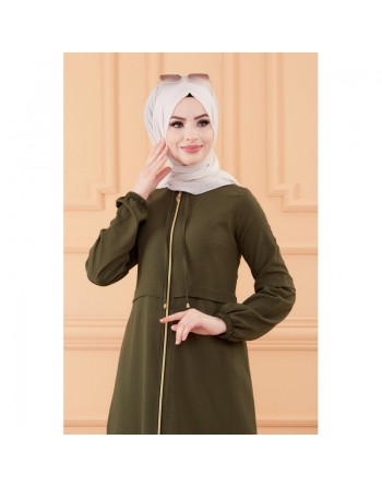 Robe zippée ample pour femmes (Vêtements Hijab France) - Couleur kaki 