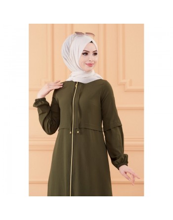 Robe zippée ample pour femmes (Vêtements Hijab France) - Couleur kaki 