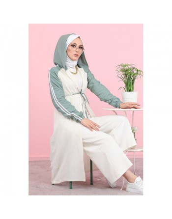 Gilet décontracté à capuche (Vetement moderne pour femme voilée) - Couleur blanc et menthe 