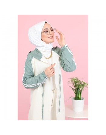 Gilet décontracté à capuche (Vetement moderne pour femme voilée) - Couleur blanc et menthe 