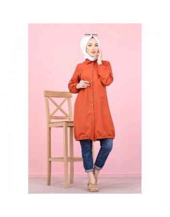 Tunique-Chemise ample boutonnée (Vetement femme musulmane France) - Couleur brique 