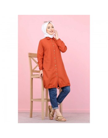 Tunique-Chemise ample boutonnée (Vetement femme musulmane France) - Couleur brique 