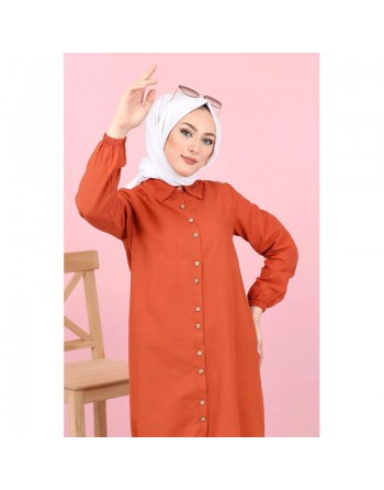 Tunique-Chemise ample boutonnée (Vetement femme musulmane France) - Couleur brique 
