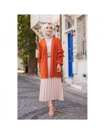 Gilet Veste long manches à froufrou (Boutique Vêtements femmes voilées) - Couleur Rouille 