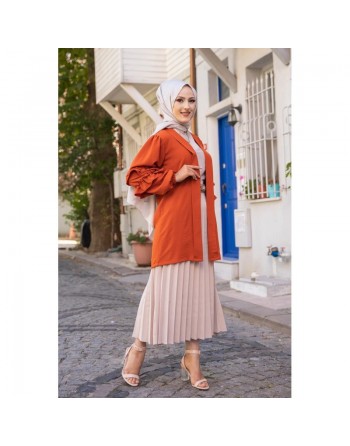 Gilet Veste long manches à froufrou (Boutique Vêtements femmes voilées) - Couleur Rouille 
