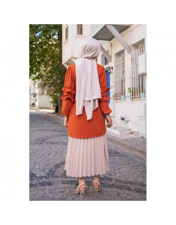 Gilet Veste long manches à froufrou (Boutique Vêtements femmes voilées) - Couleur Rouille 