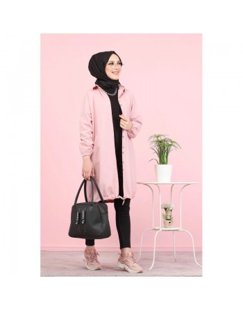 Tunique-Chemise ample boutonnée (Vetement femme voilée France) - Couleur rose clair 