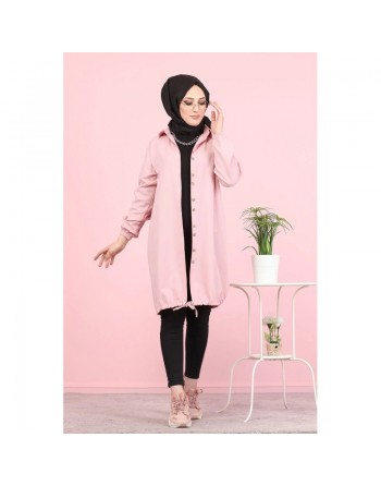 Tunique-Chemise ample boutonnée (Vetement femme voilée France) - Couleur rose clair 