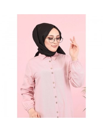 Tunique-Chemise ample boutonnée (Vetement femme voilée France) - Couleur rose clair 