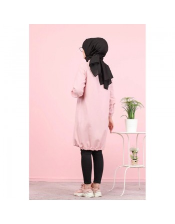 Tunique-Chemise ample boutonnée (Vetement femme voilée France) - Couleur rose clair 
