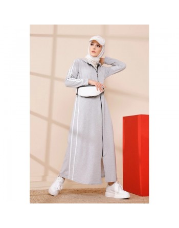 Gilet long femme - Veste longue sportswear (Tenue de sport pour Hijab) - Couleur gris clair 