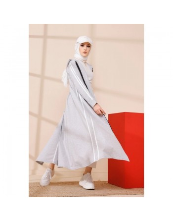 Gilet long femme - Veste longue sportswear (Tenue de sport pour Hijab) - Couleur gris clair 