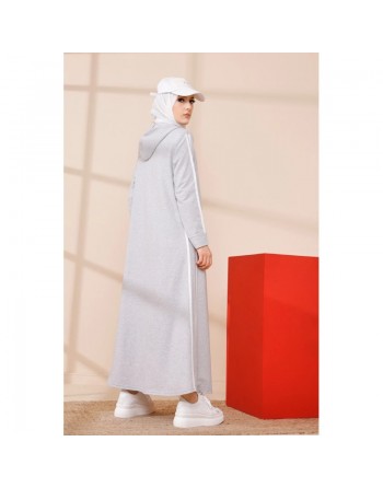 Gilet long femme - Veste longue sportswear (Tenue de sport pour Hijab) - Couleur gris clair 