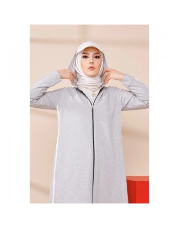 Gilet long femme - Veste longue sportswear (Tenue de sport pour Hijab) - Couleur gris clair 
