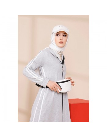 Gilet long femme - Veste longue sportswear (Tenue de sport pour Hijab) - Couleur gris clair 