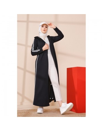 Gilet long - Veste longue sportswear (Tenue de sport pour femme musulmane) - Couleur noir 