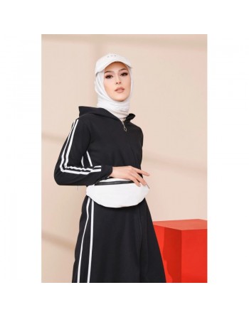 Gilet long - Veste longue sportswear (Tenue de sport pour femme musulmane) - Couleur noir 