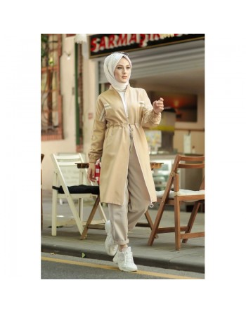 Veste moderne style décontracté avec fermeture zip (Vetement femme voilée) - Couleur beige 