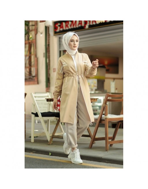 Veste moderne style décontracté avec fermeture zip (Vetement femme voilée) - Couleur beige Veste moderne style décontracté avec fermeture zip (Vetement femme voilée) - Couleur beige