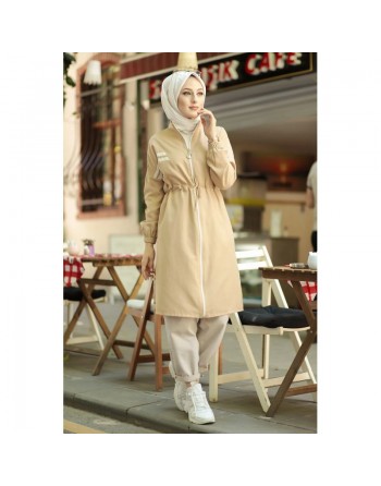 Veste moderne style décontracté avec fermeture zip (Vetement femme voilée) - Couleur beige 