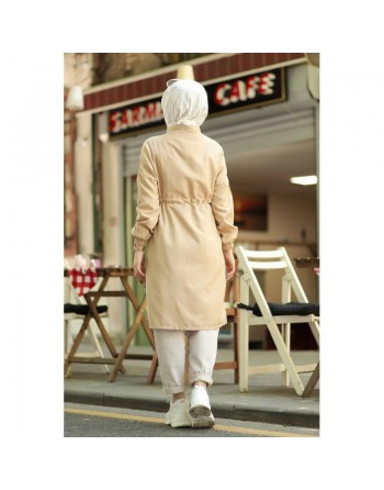 Veste moderne style décontracté avec fermeture zip (Vetement femme voilée) - Couleur beige 