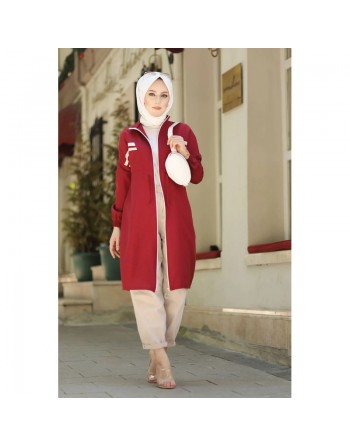 Veste moderne style décontracté avec fermeture zip (Vetement femme voilée) - Couleur Bordeaux 