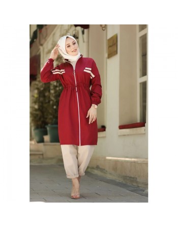 Veste moderne style décontracté avec fermeture zip (Vetement femme voilée) - Couleur Bordeaux 