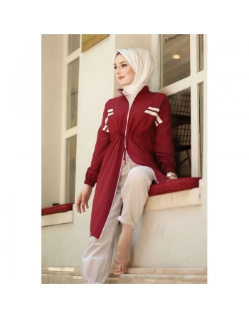 Veste moderne style décontracté avec fermeture zip (Vetement femme voilée) - Couleur Bordeaux 